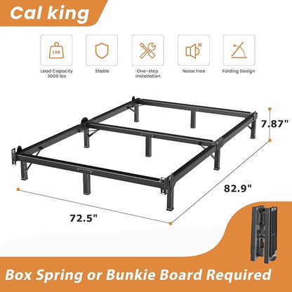 MAF Metal Bed Frame Cal King 8 Inches, 9-Legs Support Bed Base, California King Bed Frame for Box Spring and Mattress, Basics Bed Frame Headboard Attachable Tool-Free Easy Assembly, Black