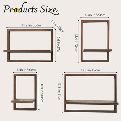 PHOENANCEE Square Floating Shelves,Framed Wall Shelf Decorative Set of 4,Modern Plants Hanging Display Art Decor Storage for Livingroom Bedroom Bathroom Farmhouse,Home Light Wood,Rustic Walnut