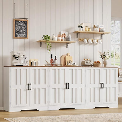 Sideboard Buffet Cabinet, Modern Farmhouse Kitchen Storage Cabinet, 94.5" Modular Accent Cabinet Coffee Station Bar Media Console Table Credenza for Kitchen Dining Room, Living Room Entryway Hallway