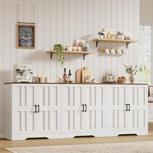 Sideboard Buffet Cabinet, Modern Farmhouse Kitchen Storage Cabinet, 94.5" Modular Accent Cabinet Coffee Station Bar Media Console Table Credenza for Kitchen Dining Room, Living Room Entryway Hallway
