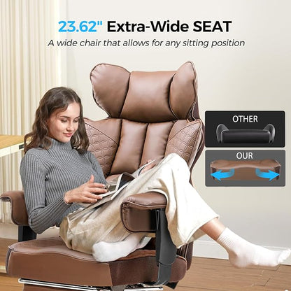 GTPLAYER Big and Tall Gaming Chair 400lbs Heavy Duty Office Chair with Foot Rest & Ergonomic Pocket Spring Lumbar Support, High Back 3D Saddle Shaped Cushion for Back Pain Relief, Brown