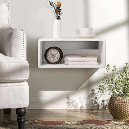 Floating Nightstand Wooden, Bedside Table, Nightstand Shelf, Handmade, Wall Mounted Bedside Shelf, Minimalist and Unique Style White 18”x 10”x 7.5”
