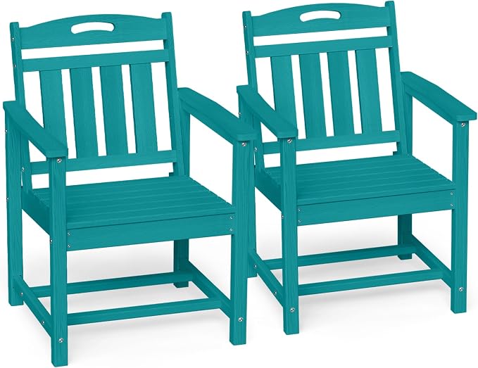 Ciokea HDPE Outdoor Patio Dining Chairs Set of 2, All-Weather Porch Chair with Wide Seat, Durable Outdoor Furniture for Backyard, Garden, Lawn & Poolside, Lake Blue