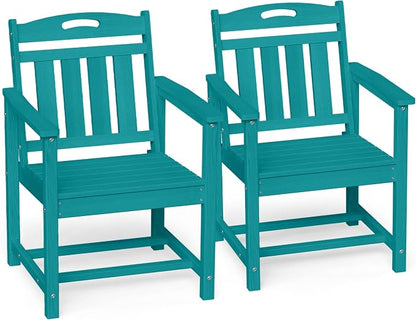Ciokea HDPE Outdoor Patio Dining Chairs Set of 2, All-Weather Porch Chair with Wide Seat, Durable Outdoor Furniture for Backyard, Garden, Lawn & Poolside, Lake Blue