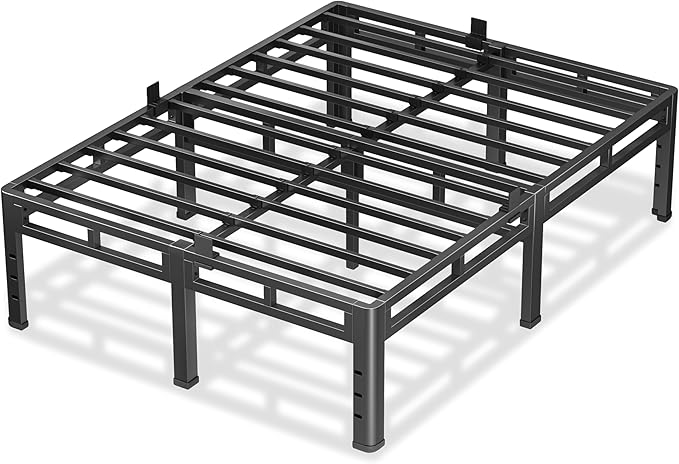NKZ 18 Inch Queen Size Metal Bed Frame & Box Spring 2 in 1 Platform with Round Corner Legs, 4000Lbs Heavy Duty, Mattress Slide Stopper, Headboard Hole, Noise-Free, Easy Assembly