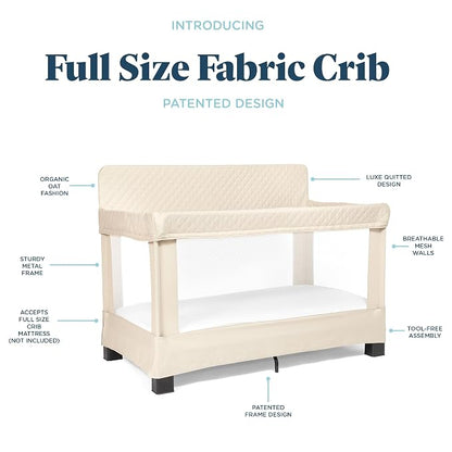 Baby Delight Lunaire Full Size Crib | Breathable Mesh Baby Crib | Tool-Free Assembly Baby Bed | 100% GOTS Certified Organic Cotton Fabric | Organic Oat