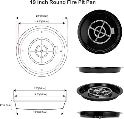 Stanbroil 19-Inch Round Fire Pit Burner Pan, Drop-in Gas Firepit Insert for DIY Fire Pit Table, Porcelain Steel, BTU 92,000 Max