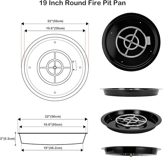 Stanbroil 19-Inch Round Fire Pit Burner Pan, Drop-in Gas Firepit Insert for DIY Fire Pit Table, Porcelain Steel, BTU 92,000 Max