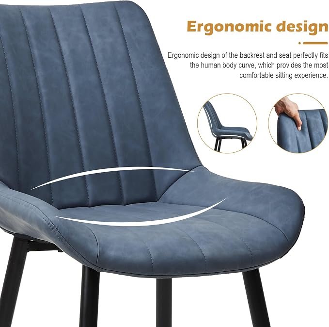 CLIPOP Dining Chairs Set of 4, Faux Leather Dining Chairs with Upholstered Seat, High Back Comfy Cushion, Metal Leg, Accent Kitchen Side Chair for Living, Restaurant & Meeting Room, Blue