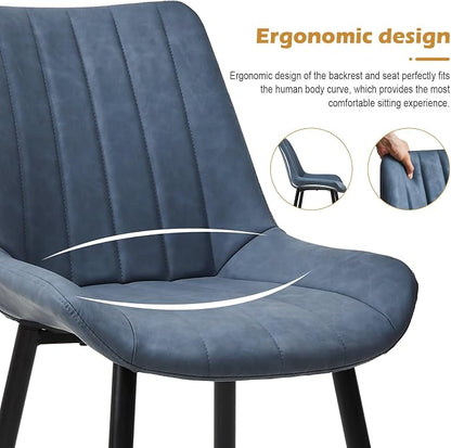 CLIPOP Dining Chairs Set of 6, Faux Leather Dining Chairs with Upholstered Seat, High Back Comfy Cushion, Metal Leg, Accent Kitchen Side Chair for Living, Restaurant & Meeting Room, Blue
