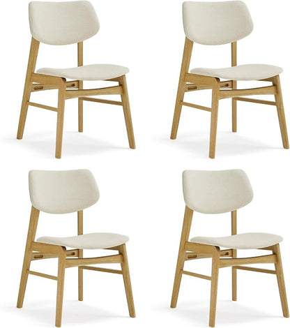 KISLOT Wooden Dining Chairs Set of 4, Upholstered Modern Dining Room Chairs, Solid Oak Wood Kitchen Chairs with Soft Cushion Backrest for Farmhouse, Restaurant, Café (Cream Fabric & Original Color)