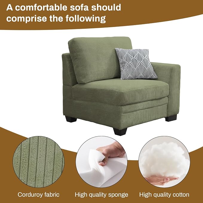 Legend Vansen Oversized Modular Sectional Sofa,6 Seat U Shaped Couch with Ottoman,Corduroy Sofa with Deep Seat,Convertible Large Sectional Couches for Living Room (Olive, L2+3)