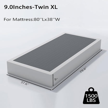 ALDRICH Twin XL Box Spring 9 Inch, 1500lbs Heavy Duty Metal Frame Mattress Foundation, Non-Slip/No Noise/Easy Assembly/Easy Clean Cover