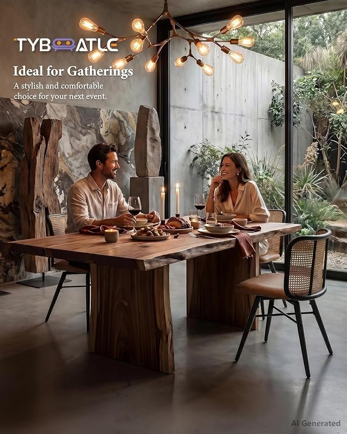 TYBOATLE Farmhouse Rattan Dining Chairs Set of 2 (Brown) | Boho, Natural Cane Woven Back, Faux Leather Seat, Metal Legs, Upholstered, Kitchen, Dining Room