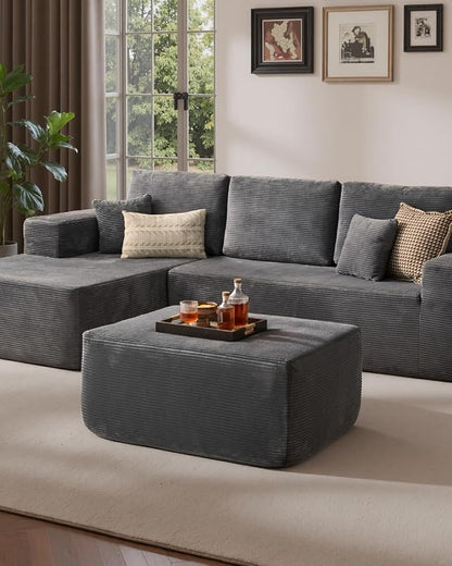 37" Plush Boneless Ottoman, Upholstered Cloud Footrest for Boneless Couch in a Box,Oversize Poufs for Living Room & Bedroom Sofa Ottoman,Comfy Seating with Dense Foam, Grey (Corduroy Fabric)