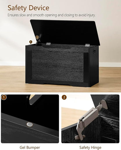 usikey 29.5” Storage Chest, Toy Box with Safety Hinge & Gel Bumpers, Toy Chest, Lift Top Storage Trunk, Supports 220 lb, for Living Room, Bedroom, Entryway, Black