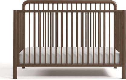 Storkcraft Porto 5-in-1 Convertible Crib with Toddler Guardrail – GREENGUARD Gold Certified, Toddler Bed Conversion Kit Included, 100% Solid Wood, Fits Standard Baby Crib Mattress (Hazelnut)