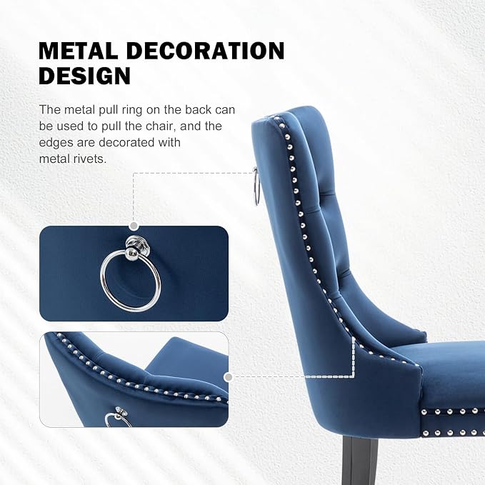 Hixkol Velvet Dining Chairs Set of 4,Upholstered Dining Chairs with Ring Pull Trim and Button Back,Modern Seating for Kitchen, Dining Room & Living Room(Blue)