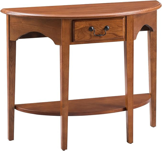 Leick Home Salem Console Table, Solid Wood, with Drawer and Shelf, for Entryways, Hallways, and Living Rooms, Medium Oak, 9036-MED