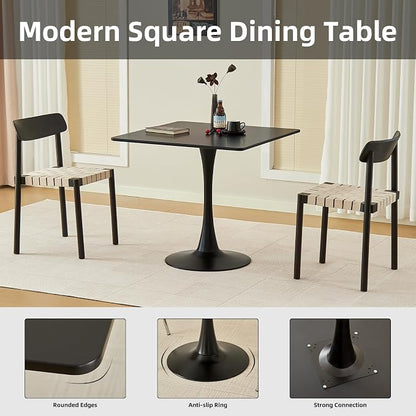 Square Dining Table, 31.5" Tulip Table with Thickened Tabletop & Metal Pedestal, Mid Century Modern Bistro Table for Kitchen, Small Places, Living Room, Cafe (Black)
