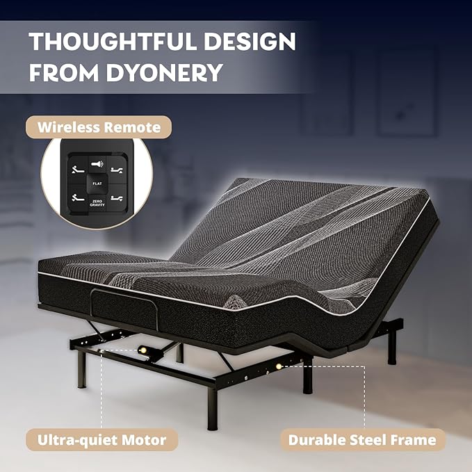 Dyonery Split King Adjustable Bed Frame with 12 inch Gel Memory Foam Mattress, CertiPUR-US Certified Fiberglass Free, Zero Gravity & Wireless Remote, Head & Foot Incline, 80"×76"