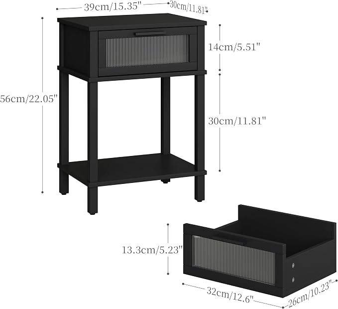 Nightstand Wooden Bedside Table with Drawer Black Night Stands Modern Style Small End Table Side Table with Storage Shelf for Bedroom Living Room MLBZ10B