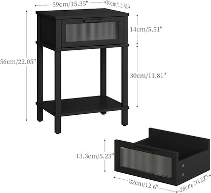Nightstand Wooden Bedside Table with Drawer Black Night Stands Modern Style Small End Table Side Table with Storage Shelf for Bedroom Living Room MLBZ10B