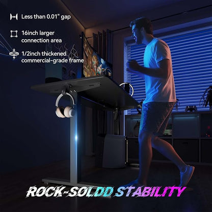 Large Electric Standing Desk,55x24 Inches Adjustable Height Stand up Desk, Sit Stand Home Office Desk, 3 Preset Heights,Equipped with Hooks,Ergonomic Computer Desk Workstation，Black