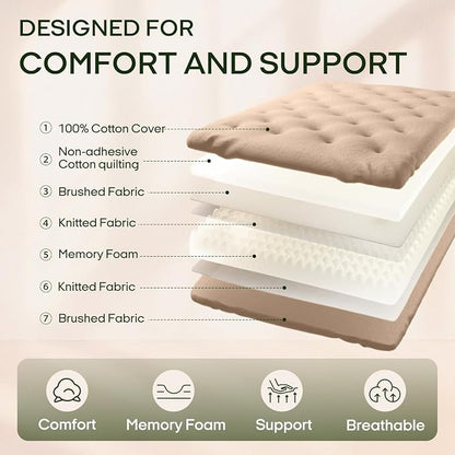 ZonLi Japanese Floor Futon Mattress Twin Size 39"x 75",100% Cotton Cover 6'' Thicken Tatami Mattress,Foldable Sleeping Pad,Portable Dormitory Tatami Mat,Roll Up Floor Lounger Bed for Adult (Khaki)