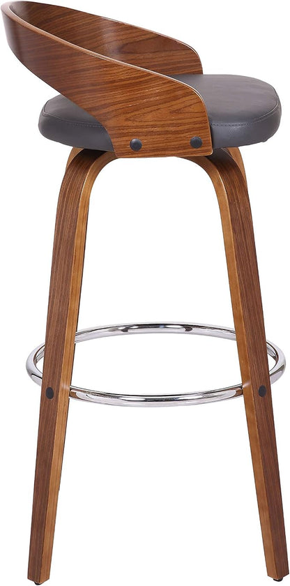 Armen Living Sonia 30" Bar Height Swivel Gray Faux Leather and Walnut Wood Bar Stool - Set of 3