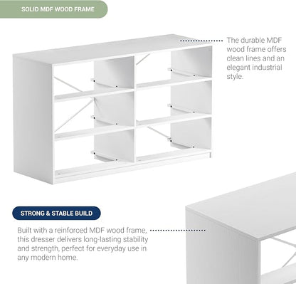 Modern 6-Drawer Dresser with Spacious Storage, Sturdy Wood Frame, Large Capacity Fabric Drawers, Dressers for Bedroom, Home Organization Storage for Living Room or Hallway, White | 6-drawer dresser, fabric storage drawers, sturdy wood frame, bedroom or...