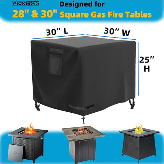 WICKTICK Square Gas Fire Pit Cover 30 x 30 x 25 Inch, Waterproof & 600D Heavy Duty Fire Table Cover, Compatible with Ciays, Xbeauty, BALI OUTDOORS and more 28x28, 30x30 Inch Patio Propane Firepits