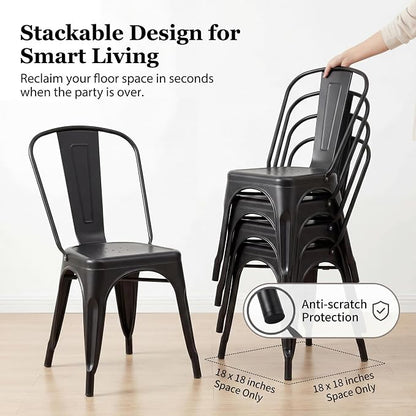 Devoko Metal Dining Chair Set of 4, 18 Inch Seat Height Chair, Stackable Classic Trattoria Metal Chairs 300 Weight Capacity for Indoor Outdoor Home Kitchen Patio Cafe Restaurant Use