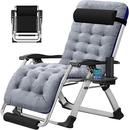DoCred Oversized Zero Gravity Chair, 29In XL Lawn Folding Lounge Chairs, Lawn Recliner, Reclining Patio Lounger Chair, Folding Portable Chaise with Detachable Soft Cushion, Cup Holder, Headrest