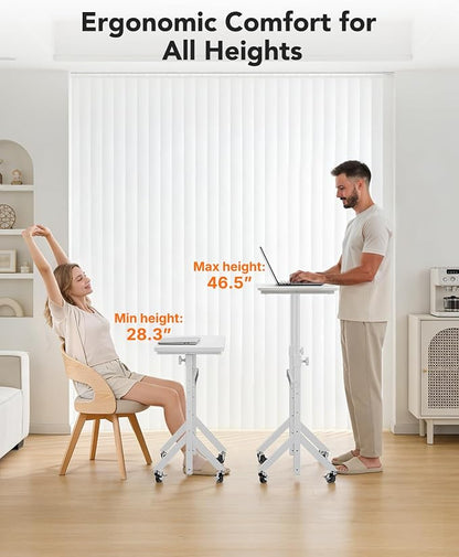 ErGear Small Standing Desk Adjustable Height, 6 Height Settings Up to 46.5″, Walking Pad Desk with Triangular Leg Design, Smooth Mobility with Lockable Wheels, Standing Desk for Walking Pad, White