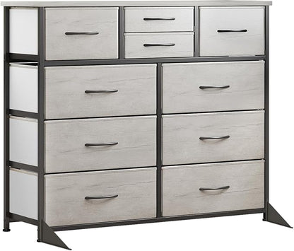 LUMTOK 10-Drawer Dresser, Fabric Storage Tower with Drawers for Bedroom, Dresser Drawer with Handle for Bedroom, Living Room, Hallway, Closets & Nurseryteel Frame, Wood Top (10 Drawer/Greige)