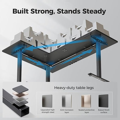 Agilestic L Shaped Standing Desk 63 inch Adjustable Height, Electric Corner Standing Desk, Sit Stand Computer Table with Splice Board, Black