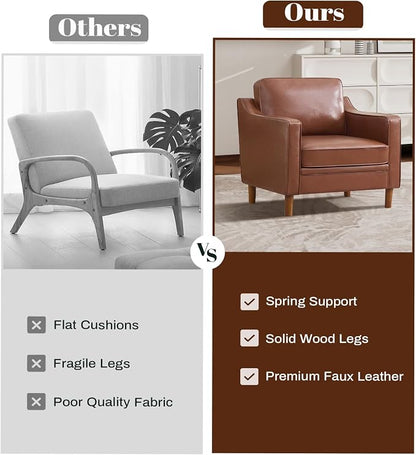 Kingfun Accent Chair Set of 2, Living Room Chairs, Faux Leather Reading Armchair, Mid Century with Solid Wood Foot, Upholstered Modern Decor for Bedroom, Apartment