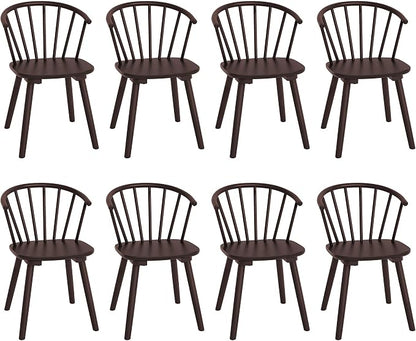 LUE BONA Espresso Dining Chairs Set of 8, Farmhouse Wood Dining Chairs with Semicircular Backrest, Spindle Dining Chair for Kitchen and Dining Room, 18 Inch