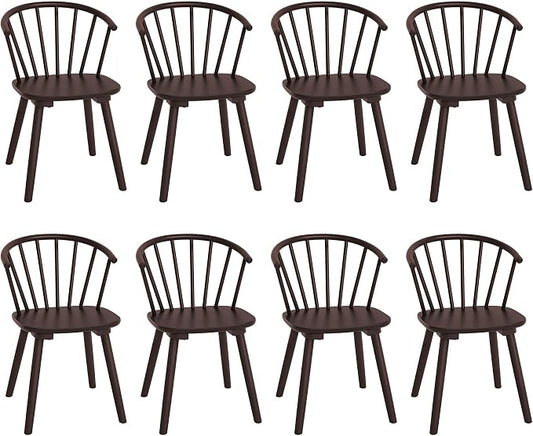LUE BONA Espresso Dining Chairs Set of 8, Farmhouse Wood Dining Chairs with Semicircular Backrest, Spindle Dining Chair for Kitchen and Dining Room, 18 Inch