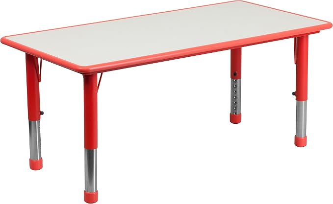 EMMA + OLIVER Adjustable Kids Activity Table for Home Use, Height-Adjustable Classroom Table for Kids, 23.625" W x 47.25" D x 14.5-23.5" H, Red