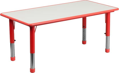 EMMA + OLIVER Adjustable Kids Activity Table for Home Use, Height-Adjustable Classroom Table for Kids, 23.625" W x 47.25" D x 14.5-23.5" H, Red