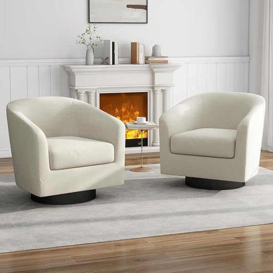 Swivel Barrel Accent Chairs Set of 2, Fabric Upholstered Armchair for Living Room, Beige