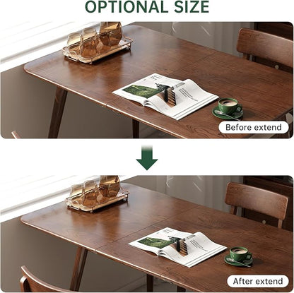 39’’-55’’ Oak Extendable Dining Table and Chairs Set of 4, Solid Wood Folding Kitchen Table, Mid Century Modern Dinner Table for Kitchen, Apartment, Living Room (Walnut 39''-55''+4 Cushion Chairs)