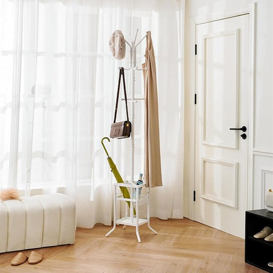 Yoobure Coat Rack Freestanding - Coat Tree with Umbrella Holder, Metal Coat Rack Stand with 12 Hooks, Modern Coat Hanger Stand for Entryway, Purse Rack Hat Rack Stand for Living Room Bedroom Office