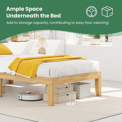 KOMFOTT 14 Inches Wood Platform Bed Frame Twin Size, Wooden Mattress Foundation with Rubber Wood Frame, Strong Slat Support, No Box Spring Needed, Bed Frame (Natural)