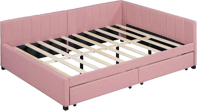 Merax Full Size Upholstered Daybed with 2 Storage Drawers,Wooden Sofa Bed Frame for Bedroom Guest Room, No Box Spring Needed