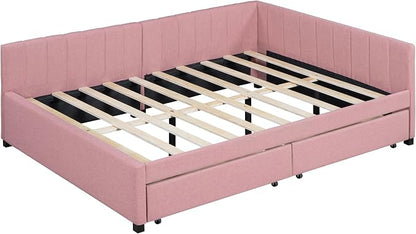 Merax Full Size Upholstered Daybed with 2 Storage Drawers,Wooden Sofa Bed Frame for Bedroom Guest Room, No Box Spring Needed
