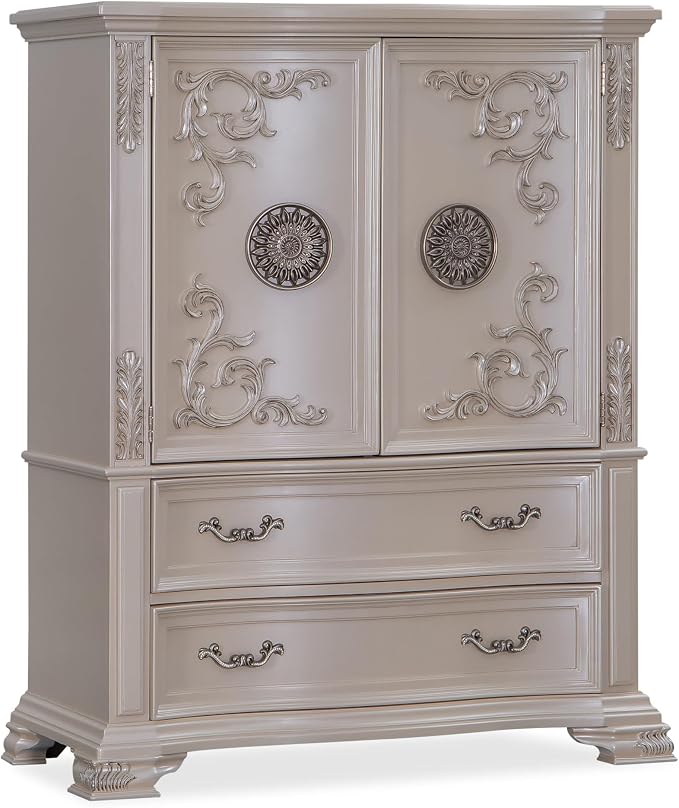 First of a Kind Santa Monica Traditional 5 Piece Queen Bedroom Set with Upholstered Tufted Headboard Elegant Classic Design Coordinated Furniture Collection, White
