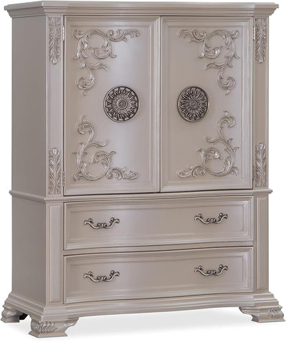 First of a Kind Santa Monica Traditional 5 Piece Queen Bedroom Set with Upholstered Tufted Headboard Elegant Classic Design Coordinated Furniture Collection, White